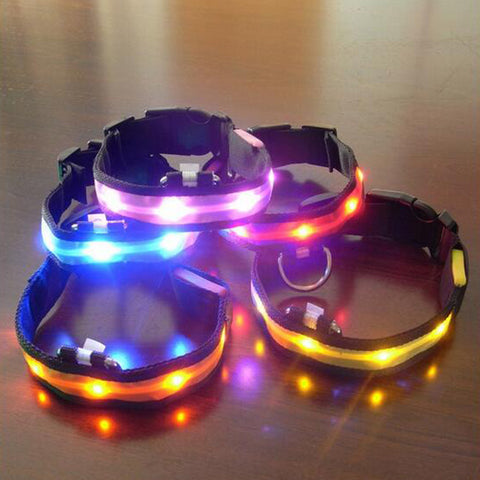 Nylon LED  Dog Collar For Night Safety Anti-lost Flashing Light